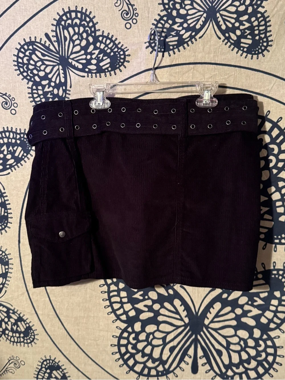 Y2K Princess Polly Black Corduroy Mini Skirt with Belt